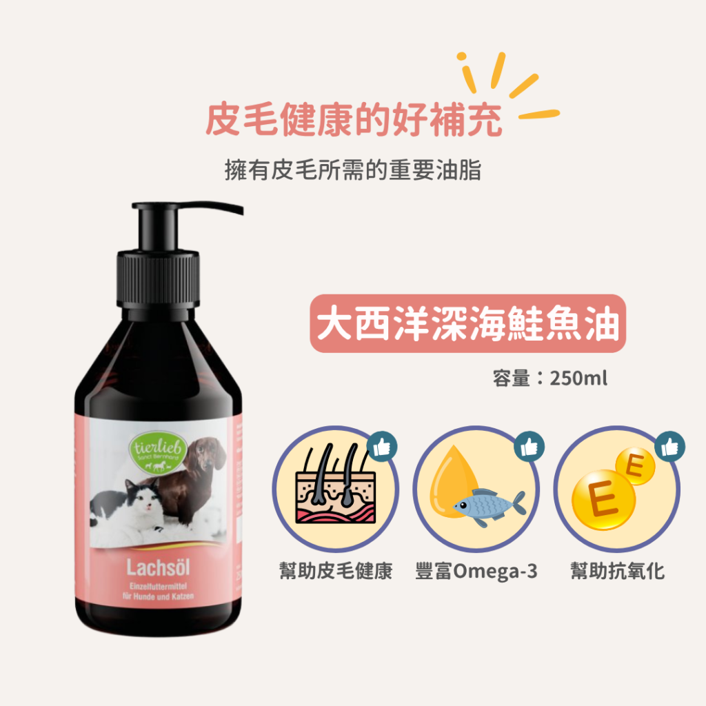 動物好朋友｜德國百年藥草之家【狗貓用｜皮膚毛髮】大西洋深海鮭魚油 皮毛保健 α-亞麻酸維持皮膚毛髮健康